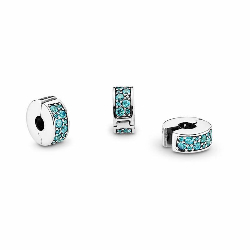 Pandora Shining Elegance Clip Charm Ireland - Sterling Silver/Silicone/Turquoise/Cubic Zirconia - 14